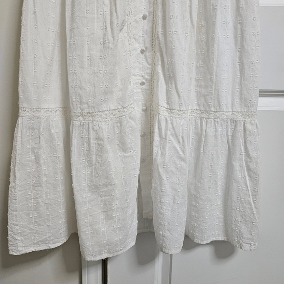 Jessica Simpson Maxi Dress Womens S White Swiss Dot Puff Sleeve Cotton Boho Lace - Picture 7 of 15